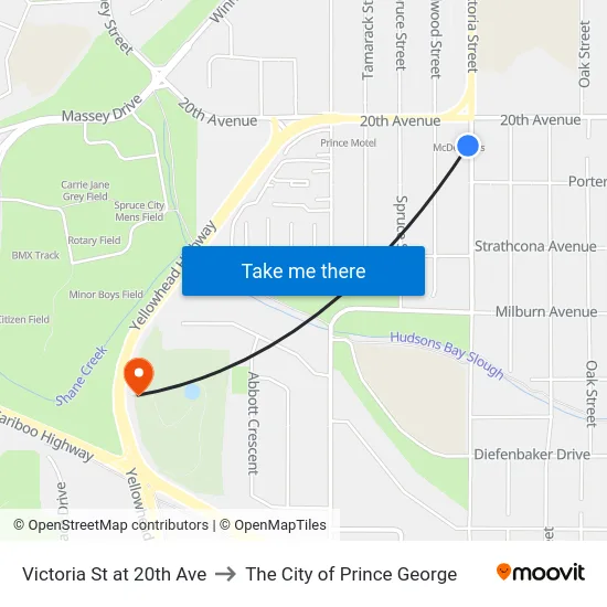 Victoria St at 20th Ave to The City of Prince George map