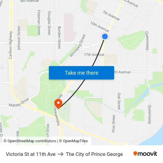 Victoria St at 11th Ave to The City of Prince George map
