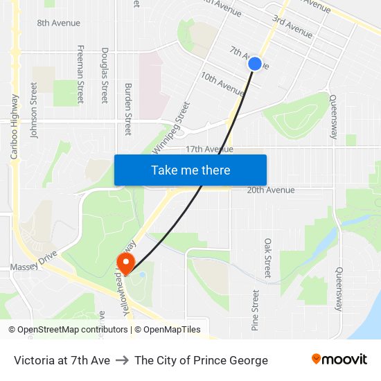 Victoria at 7th Ave to The City of Prince George map