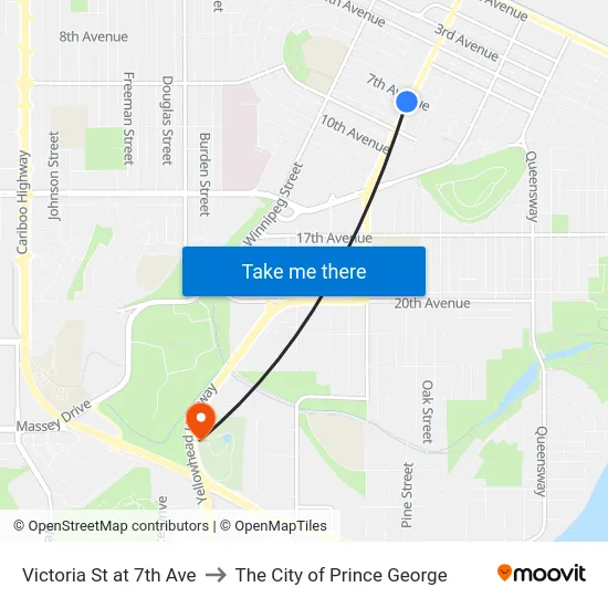Victoria St at 7th Ave to The City of Prince George map