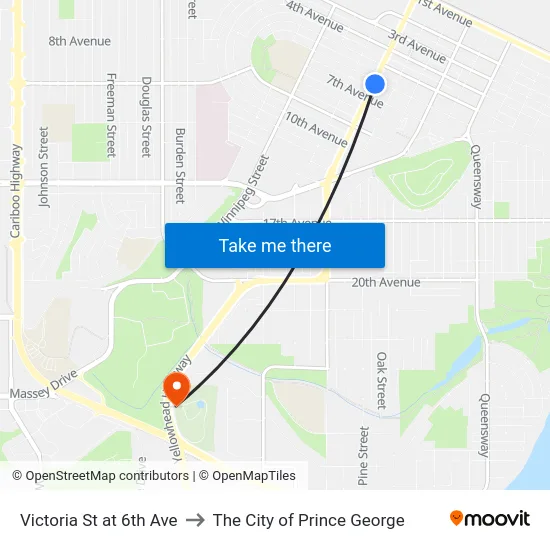 Victoria St at 6th Ave to The City of Prince George map