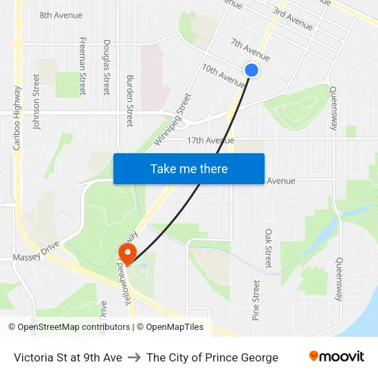 Victoria St at 9th Ave to The City of Prince George map