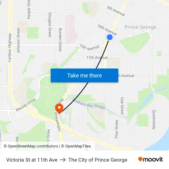 Victoria St at 11th Ave to The City of Prince George map