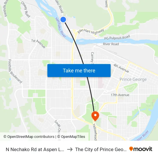 N Nechako Rd at Aspen Lane to The City of Prince George map