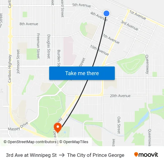 3rd Ave at Winnipeg St to The City of Prince George map