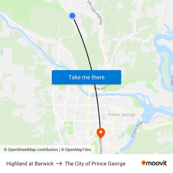 Highland at Berwick to The City of Prince George map
