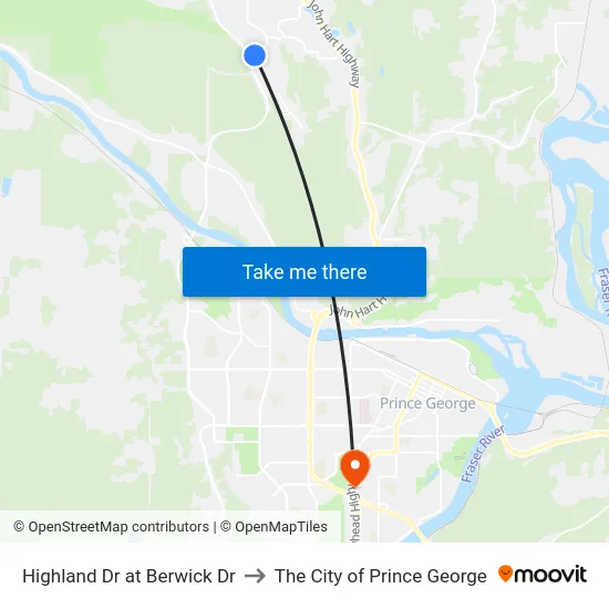 Highland Dr at Berwick Dr to The City of Prince George map