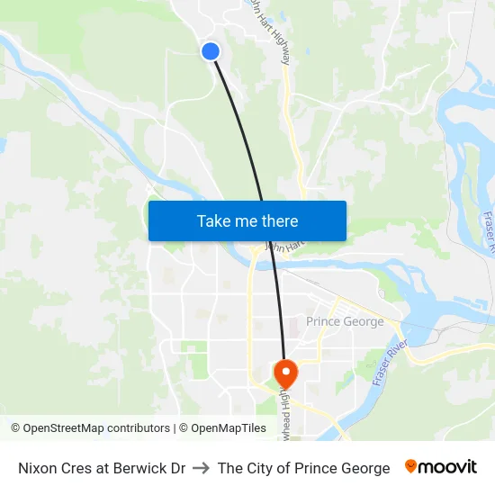 Nixon Cres at Berwick Dr to The City of Prince George map