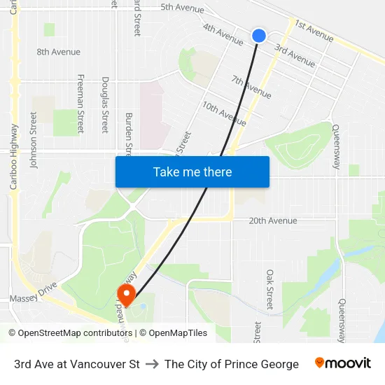 3rd Ave at Vancouver St to The City of Prince George map