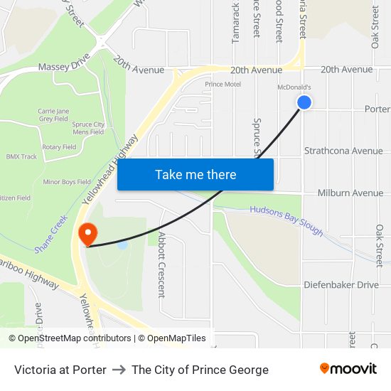 Victoria at Porter to The City of Prince George map