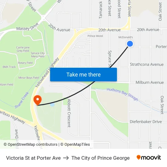 Victoria St at Porter Ave to The City of Prince George map