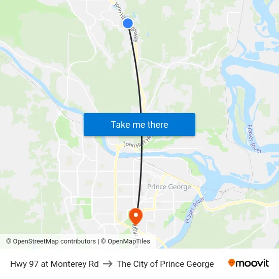Hwy 97 at Monterey Rd to The City of Prince George map