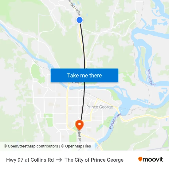 Hwy 97 at Collins Rd to The City of Prince George map