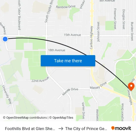 Foothills Blvd at Glen Shee Rd to The City of Prince George map