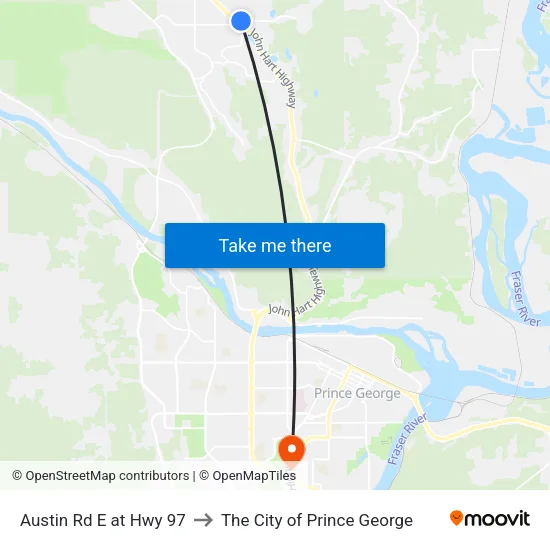 Austin Rd E at Hwy 97 to The City of Prince George map
