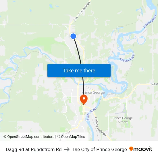 Dagg Rd at Rundstrom Rd to The City of Prince George map