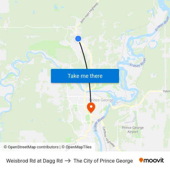 Weisbrod Rd at Dagg Rd to The City of Prince George map
