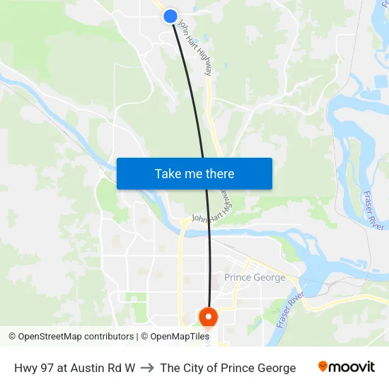 Hwy 97 at Austin Rd W to The City of Prince George map