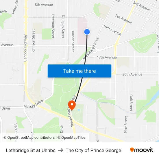 Lethbridge St at Uhnbc to The City of Prince George map