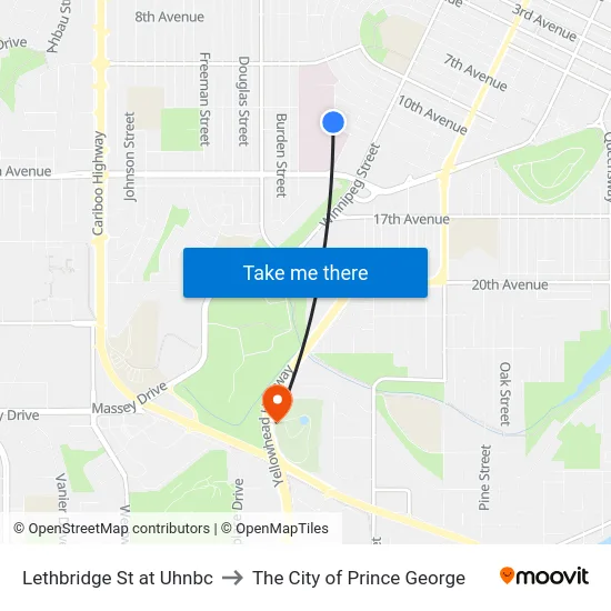 Lethbridge St at Uhnbc to The City of Prince George map