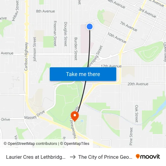 Laurier Cres at Lethbridge St to The City of Prince George map