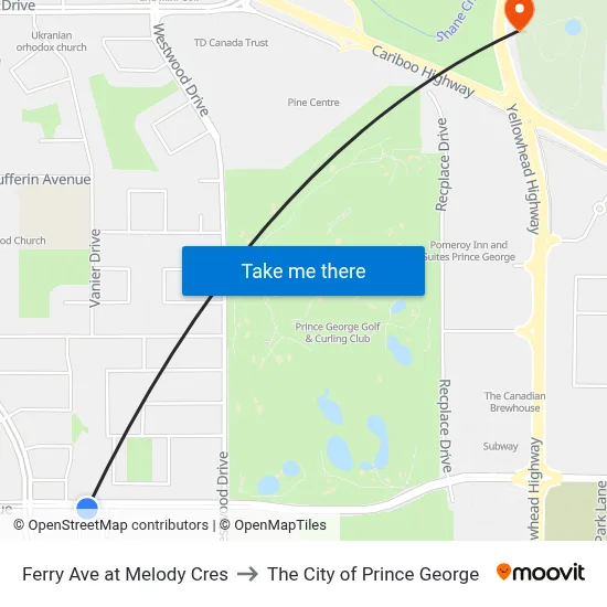 Ferry Ave at Melody Cres to The City of Prince George map
