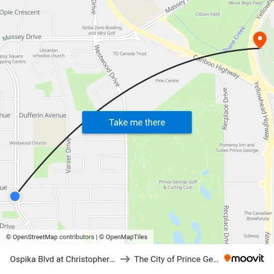 Ospika Blvd at Christopher Cres to The City of Prince George map