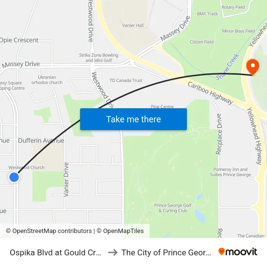 Ospika Blvd at Gould Cres to The City of Prince George map