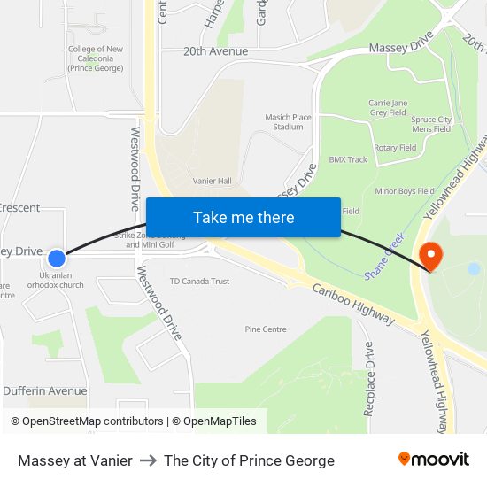 Massey at Vanier to The City of Prince George map