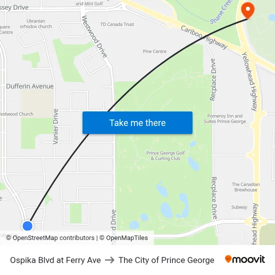 Ospika Blvd at Ferry Ave to The City of Prince George map