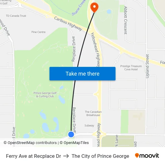 Ferry Ave at Recplace Dr to The City of Prince George map