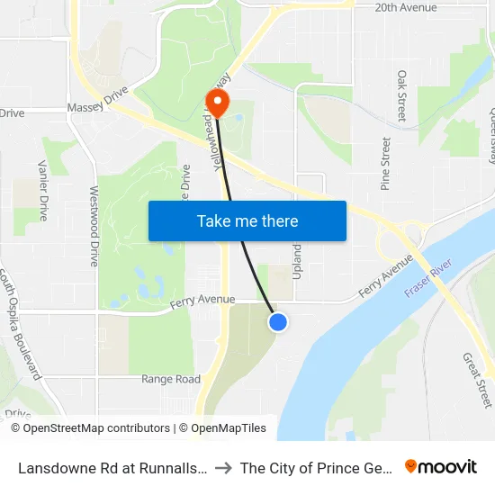 Lansdowne Rd at Runnalls Ave to The City of Prince George map