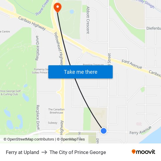 Ferry at Upland to The City of Prince George map