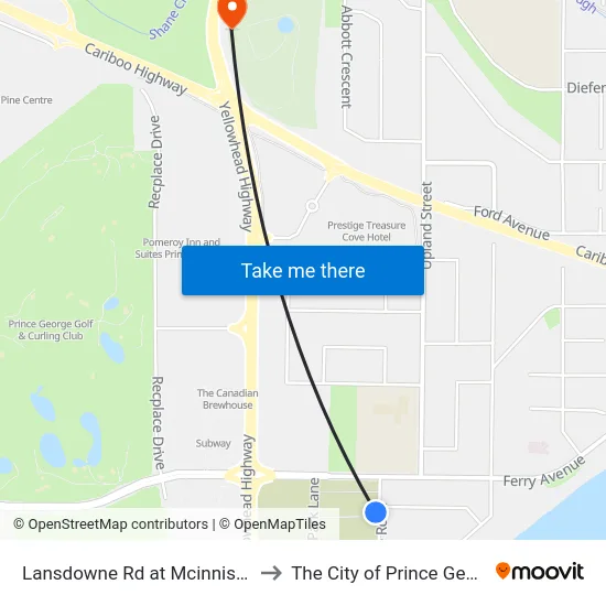Lansdowne Rd at Mcinnis Ave to The City of Prince George map