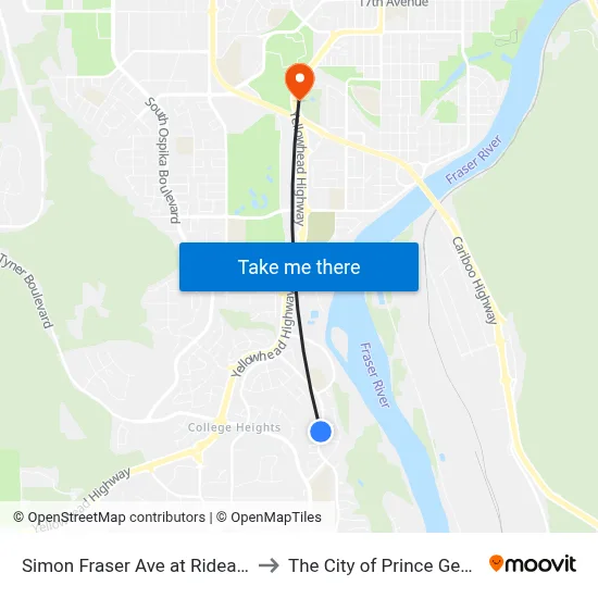 Simon Fraser Ave at Rideau Dr to The City of Prince George map