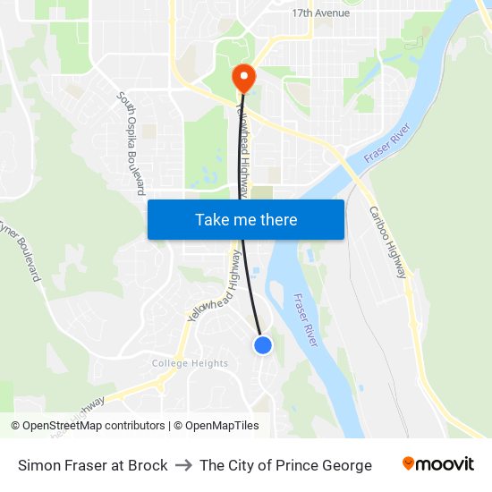 Simon Fraser at Brock to The City of Prince George map
