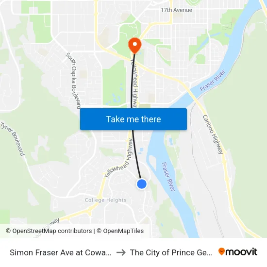 Simon Fraser Ave at Cowart Rd to The City of Prince George map