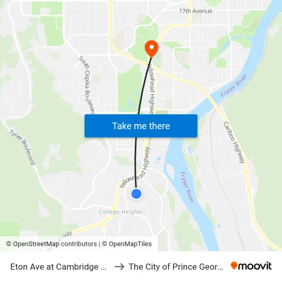Eton Ave at Cambridge Rd to The City of Prince George map