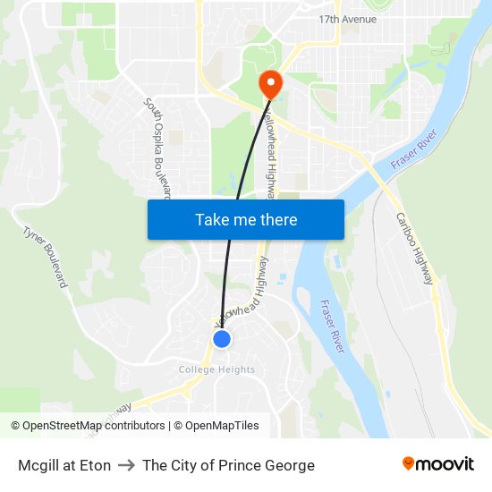 Mcgill at Eton to The City of Prince George map