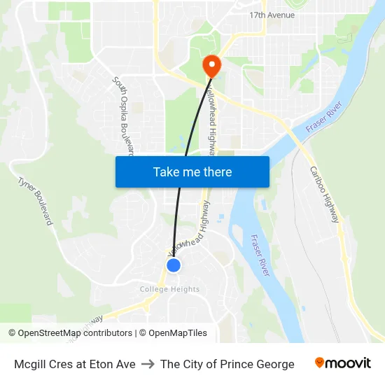 Mcgill Cres at Eton Ave to The City of Prince George map