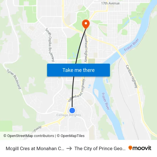 Mcgill Cres at Monahan Cres to The City of Prince George map