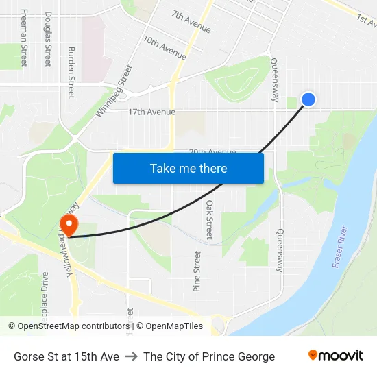 Gorse St at 15th Ave to The City of Prince George map