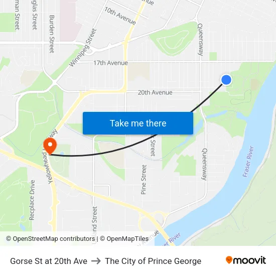 Gorse St at 20th Ave to The City of Prince George map