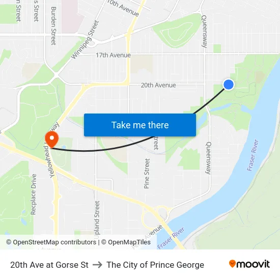 20th Ave at Gorse St to The City of Prince George map