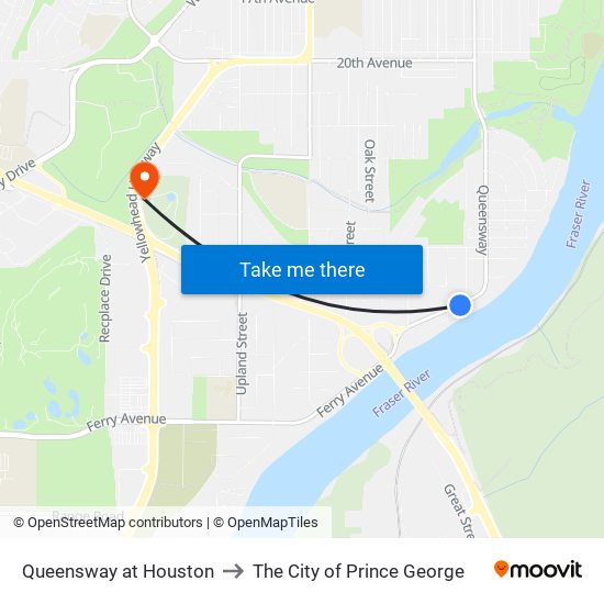 Queensway at Houston to The City of Prince George map
