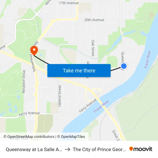 Queensway at La Salle Ave to The City of Prince George map