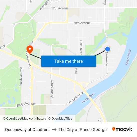 Queensway at Quadrant to The City of Prince George map