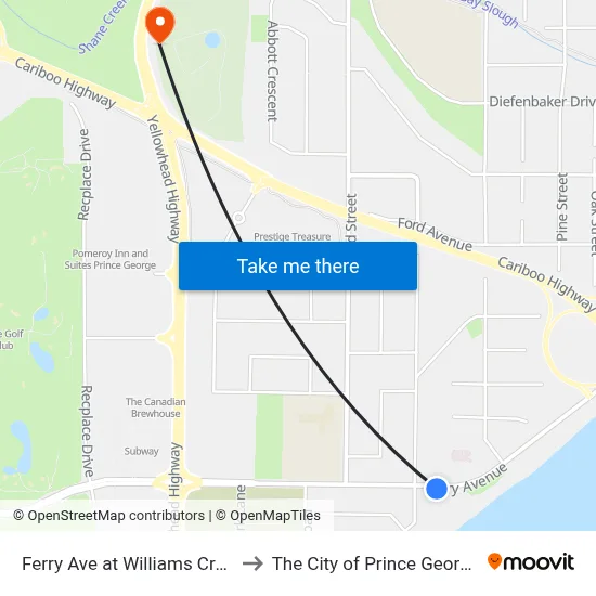 Ferry Ave at Williams Cres to The City of Prince George map