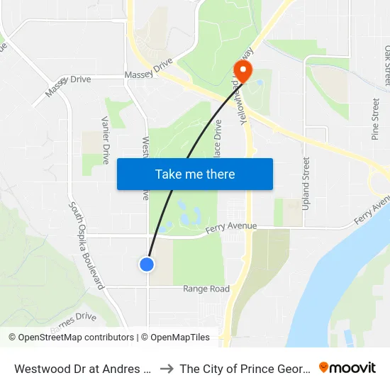 Westwood Dr at Andres Rd to The City of Prince George map