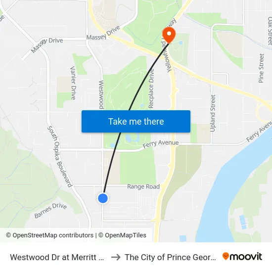 Westwood Dr at Merritt Rd to The City of Prince George map